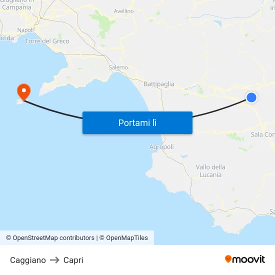 Caggiano to Capri map