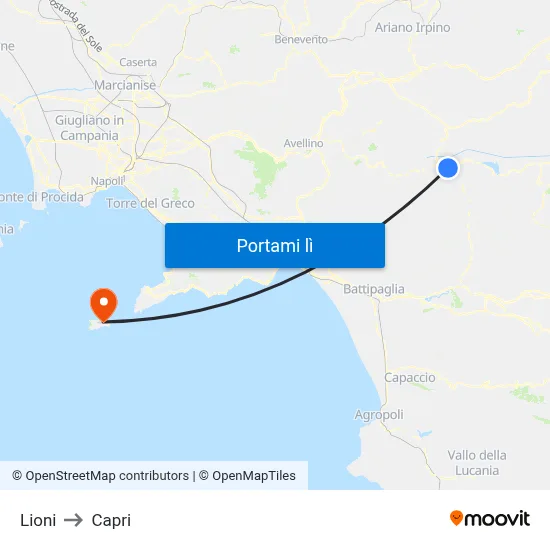 Lioni to Capri map