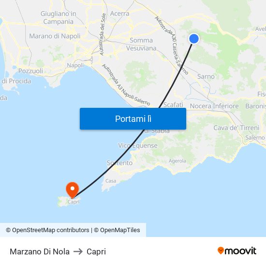 Marzano Di Nola to Capri map