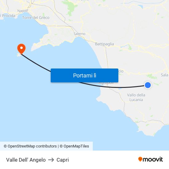 Valle Dell' Angelo to Capri map