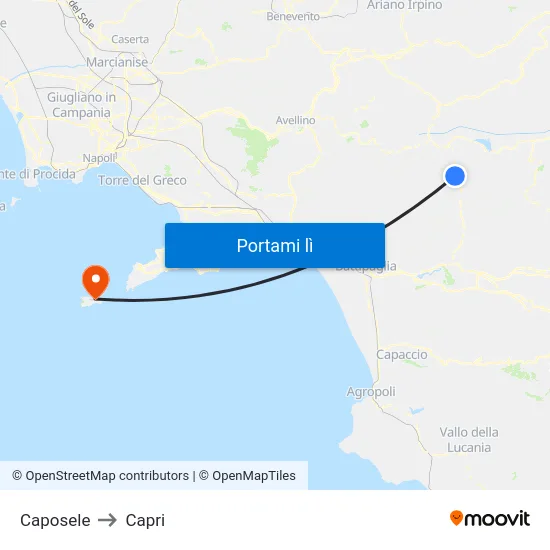 Caposele to Capri map
