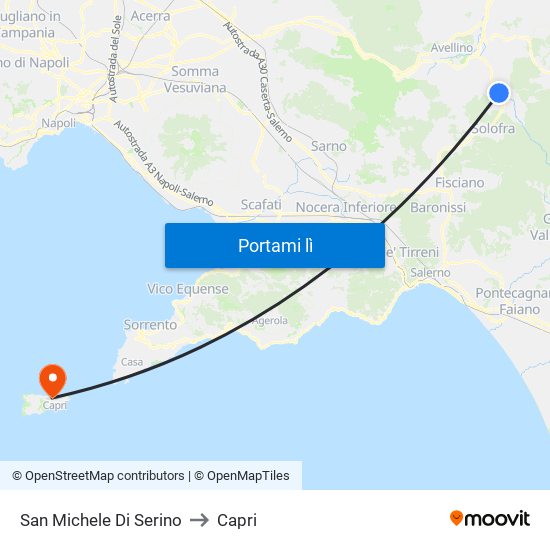 San Michele Di Serino to Capri map