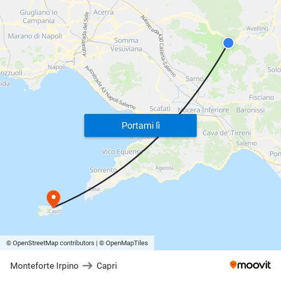 Monteforte Irpino to Capri map