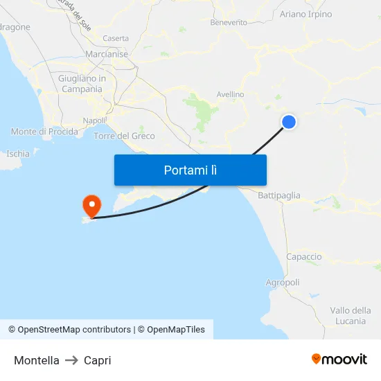Montella to Capri map