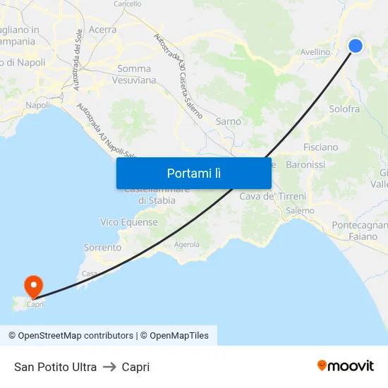San Potito Ultra to Capri map