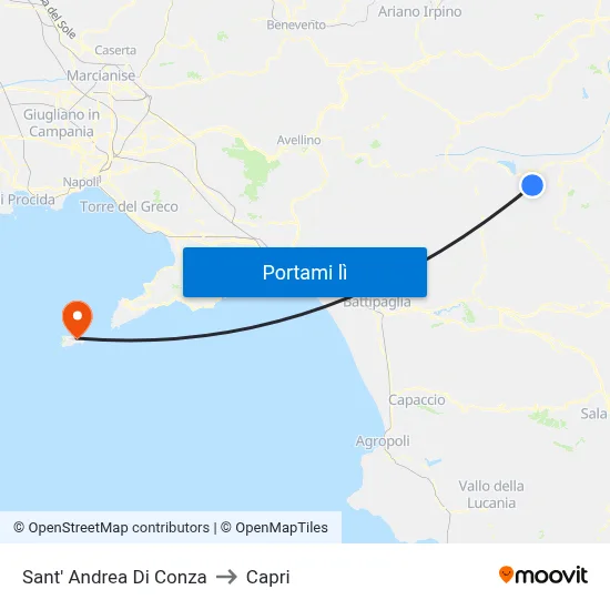 Sant' Andrea Di Conza to Capri map