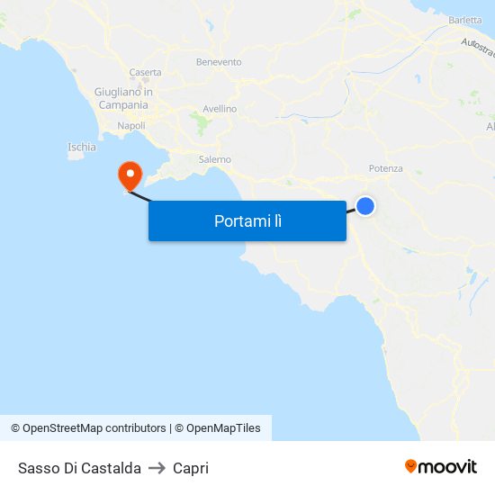 Sasso Di Castalda to Capri map