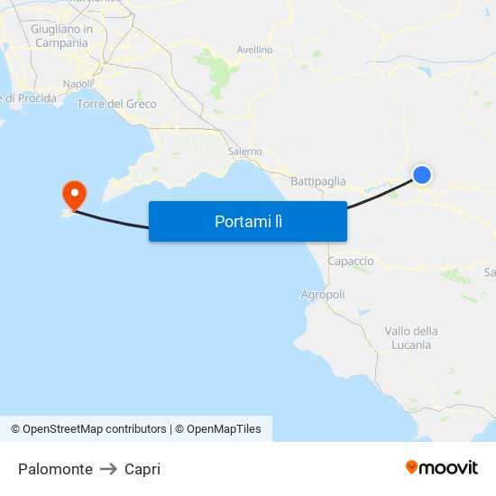 Palomonte to Capri map