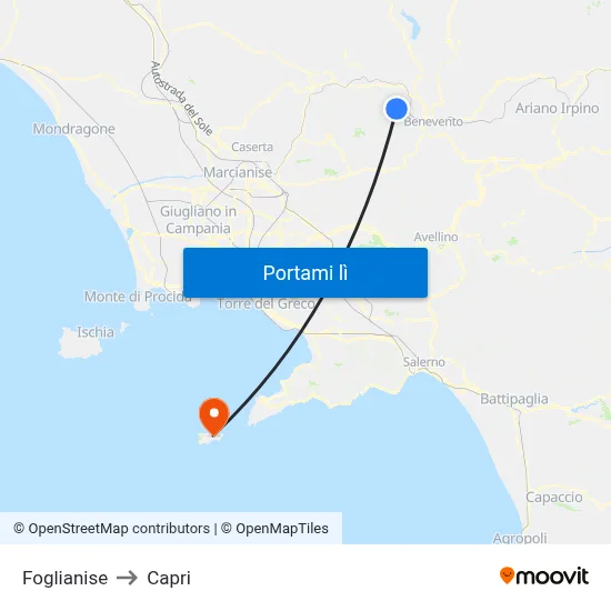 Foglianise to Capri map