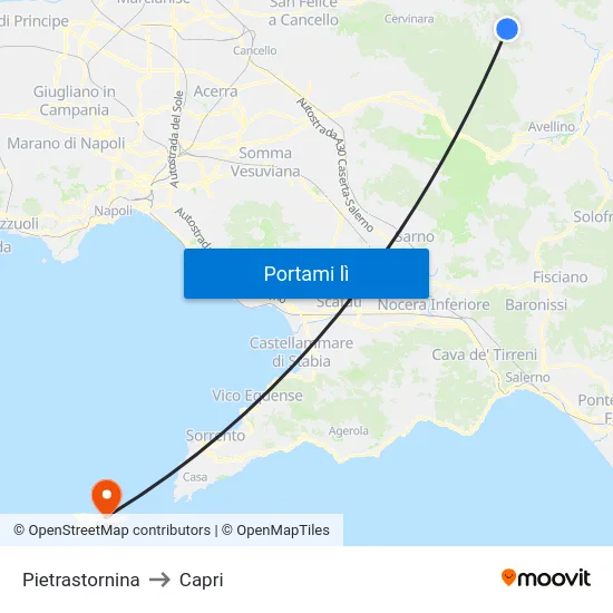 Pietrastornina to Capri map