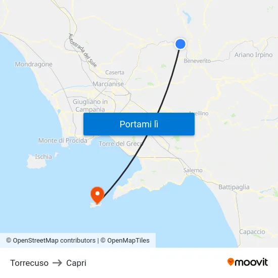 Torrecuso to Capri map