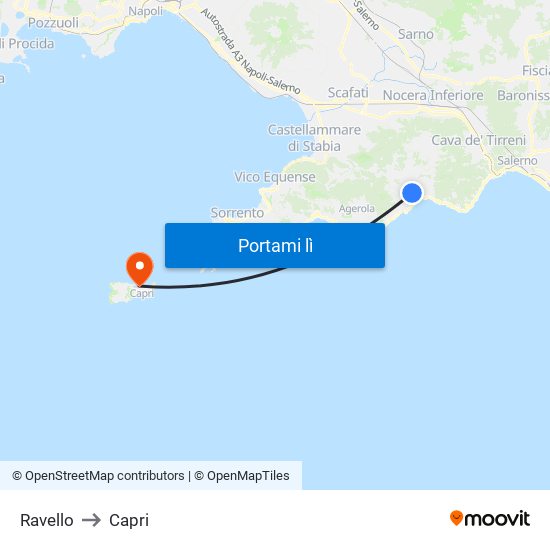 Ravello to Capri map