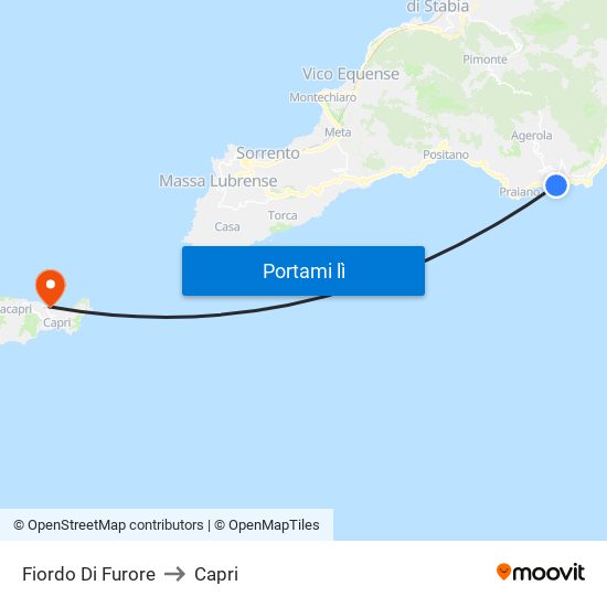 Fiordo Di Furore to Capri map
