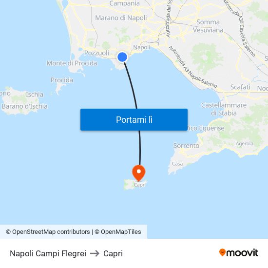 Napoli Campi Flegrei to Capri map