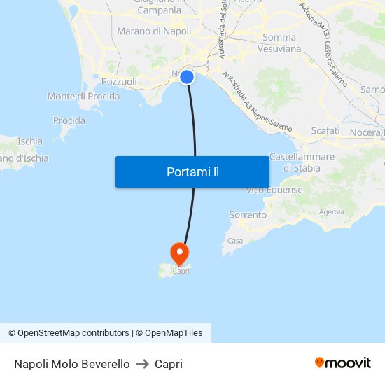 Napoli Molo Beverello to Capri map