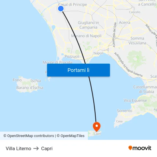 Villa Literno to Capri map