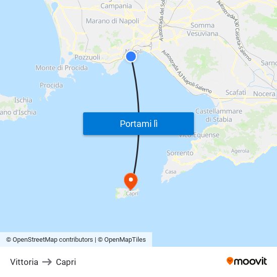 Vittoria to Capri map