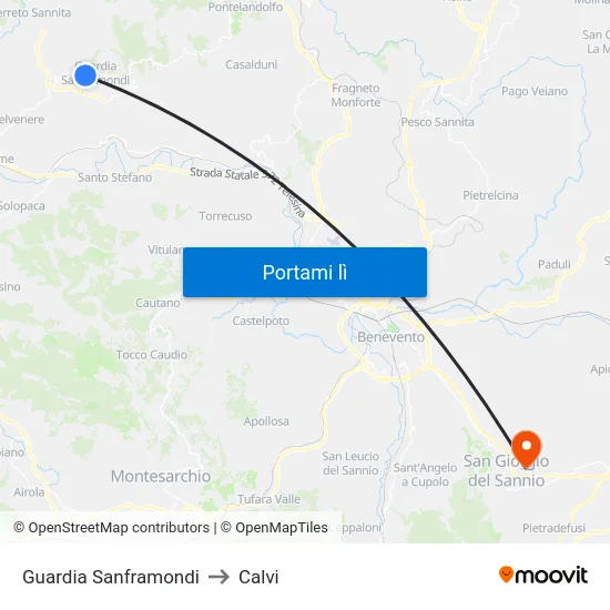 Guardia Sanframondi to Calvi map