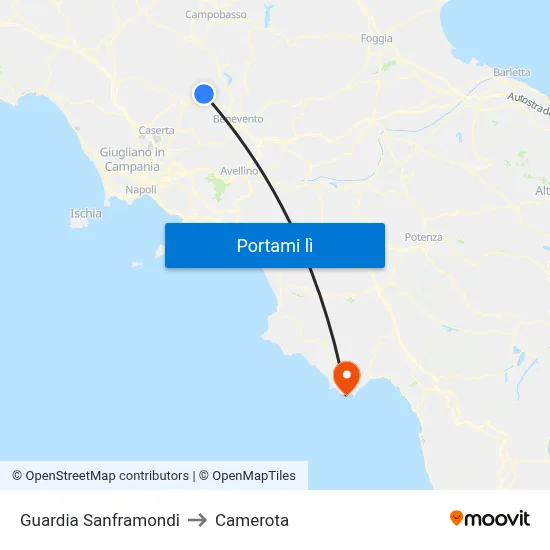 Guardia Sanframondi to Camerota map