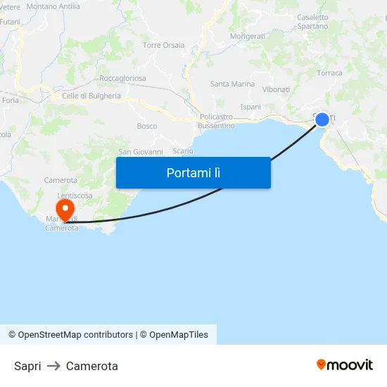 Sapri to Camerota map