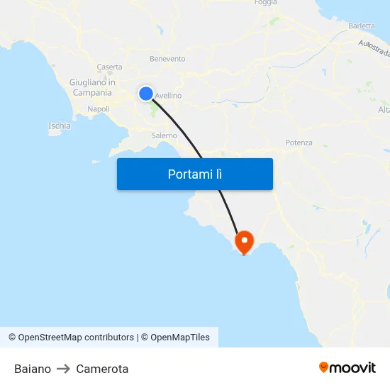 Baiano to Camerota map