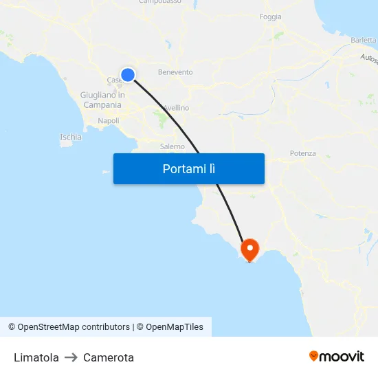 Limatola to Camerota map