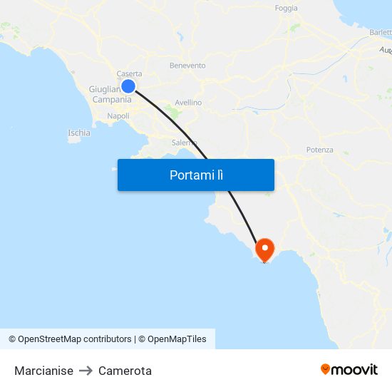 Marcianise to Camerota map