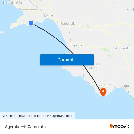 Agerola to Camerota map