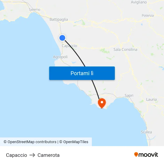 Capaccio to Camerota map