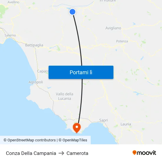 Conza Della Campania to Camerota map