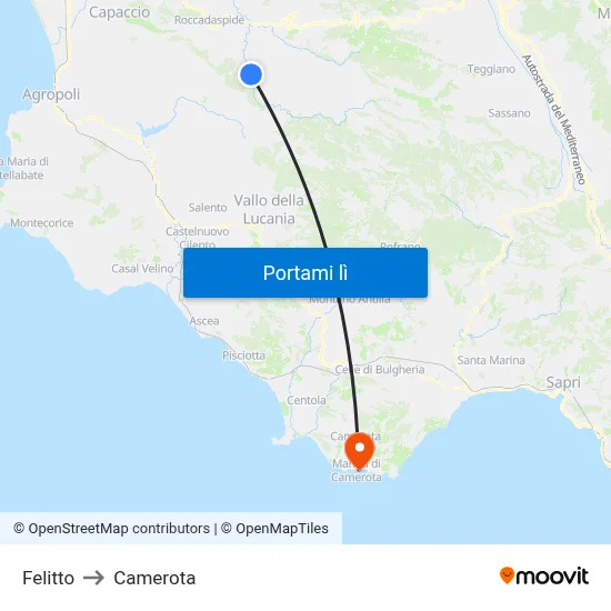 Felitto to Camerota map