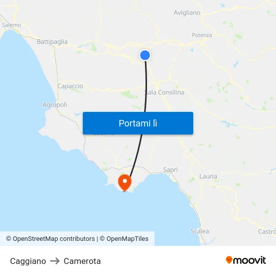 Caggiano to Camerota map