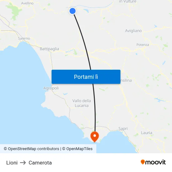 Lioni to Camerota map