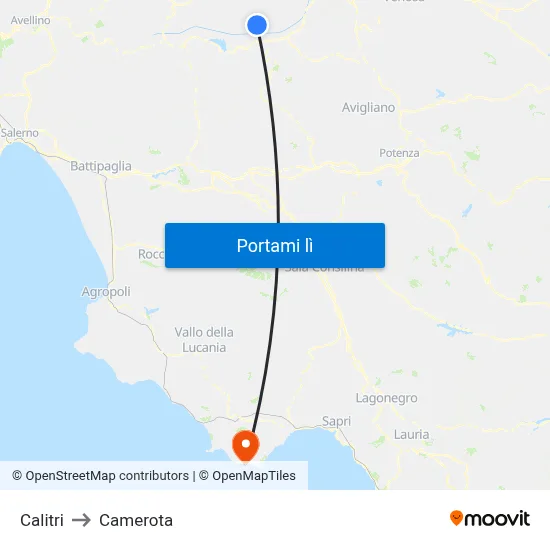 Calitri to Camerota map