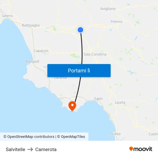 Salvitelle to Camerota map
