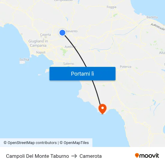 Campoli Del Monte Taburno to Camerota map