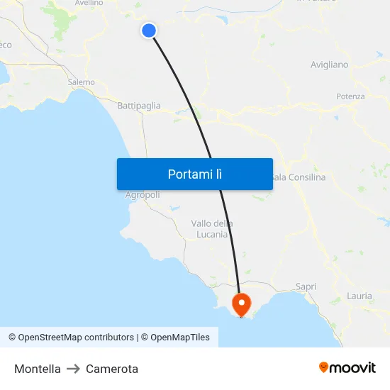 Montella to Camerota map