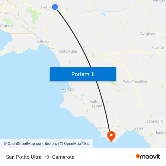San Potito Ultra to Camerota map