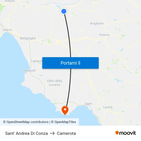Sant' Andrea Di Conza to Camerota map