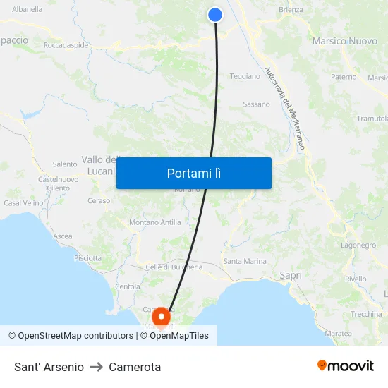 Sant' Arsenio to Camerota map