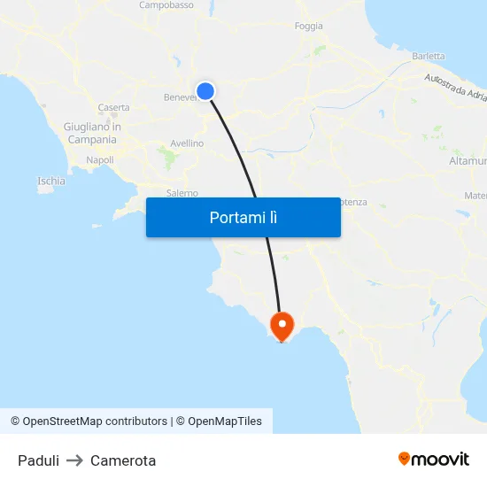 Paduli to Camerota map