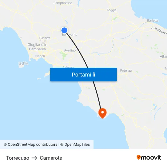 Torrecuso to Camerota map