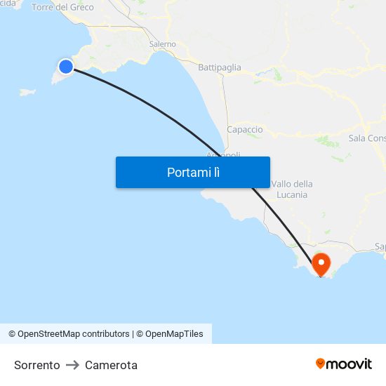 Sorrento to Camerota map