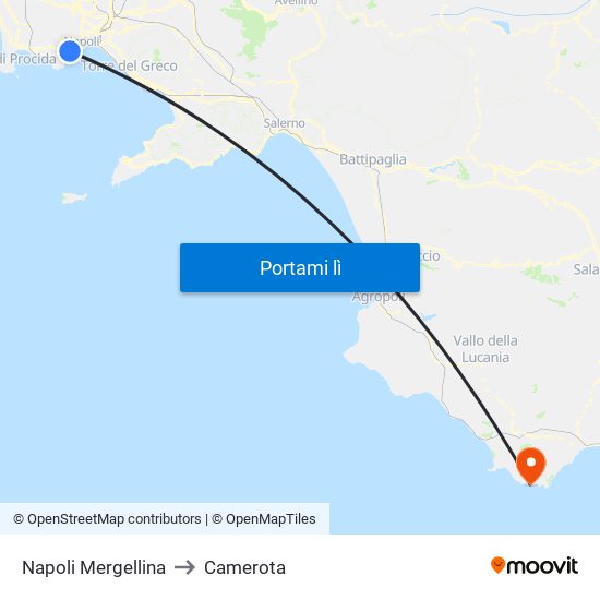 Napoli Mergellina to Camerota map