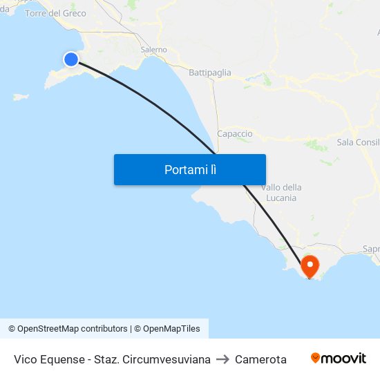 Vico Equense - Staz. Circumvesuviana to Camerota map