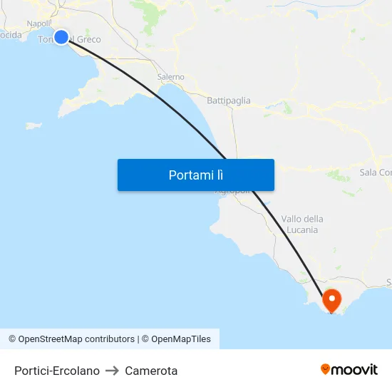 Portici-Ercolano to Camerota map