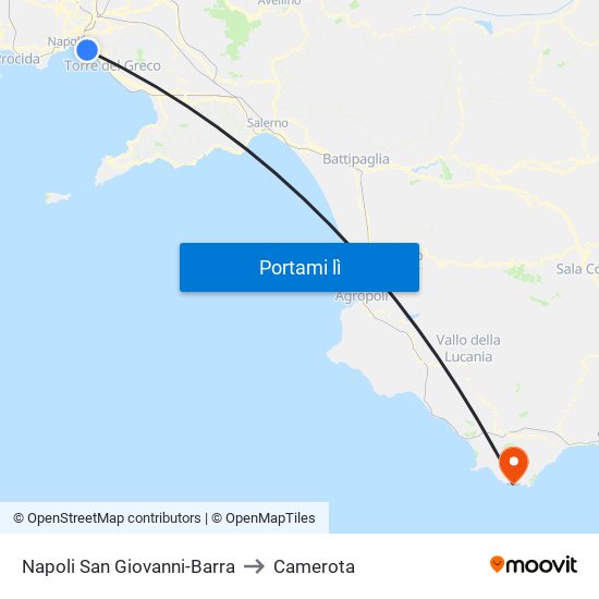 Napoli San Giovanni-Barra to Camerota map