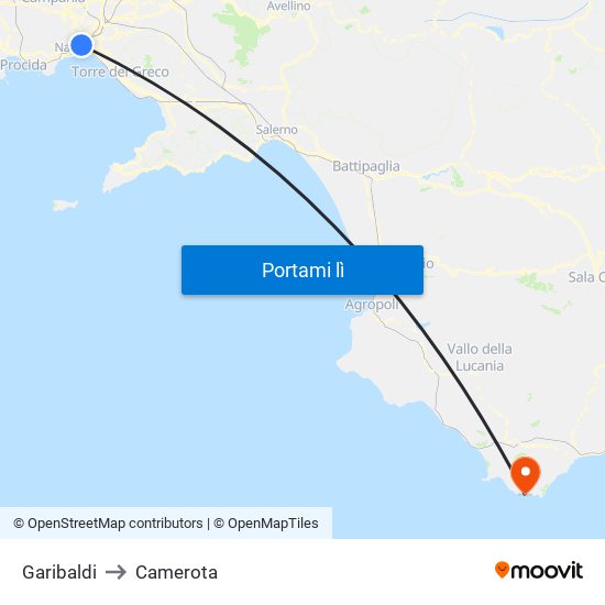Garibaldi to Camerota map