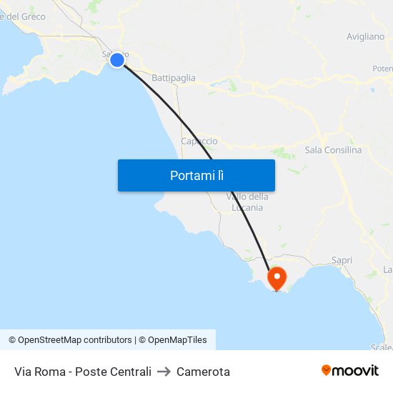 Via Roma - Poste Centrali to Camerota map