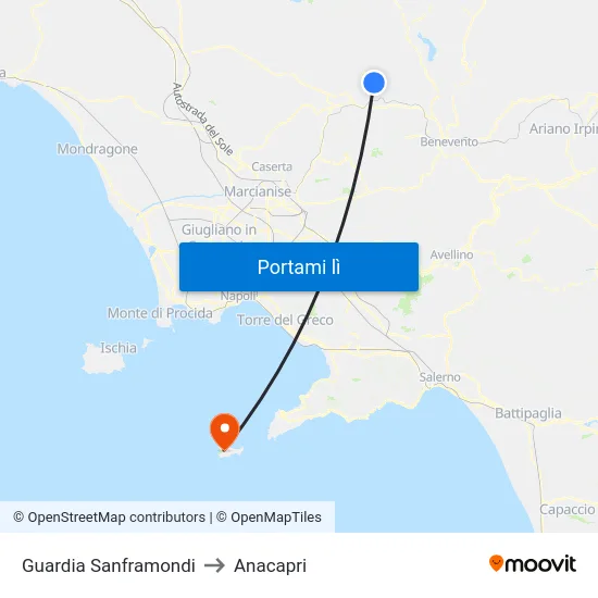 Guardia Sanframondi to Anacapri map